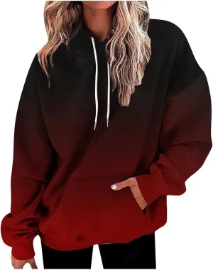 Hoodies for Women 2024 Tie Dye Gradient Drawstring Pullover Tops Baggy Trendy Loose Oversized Sweatshirts with Pockets