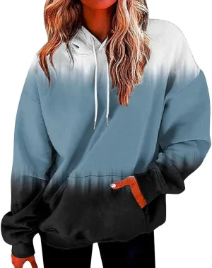Hoodies for Women 2024 Tie Dye Gradient Drawstring Pullover Tops Baggy Trendy Loose Oversized Sweatshirts with Pockets