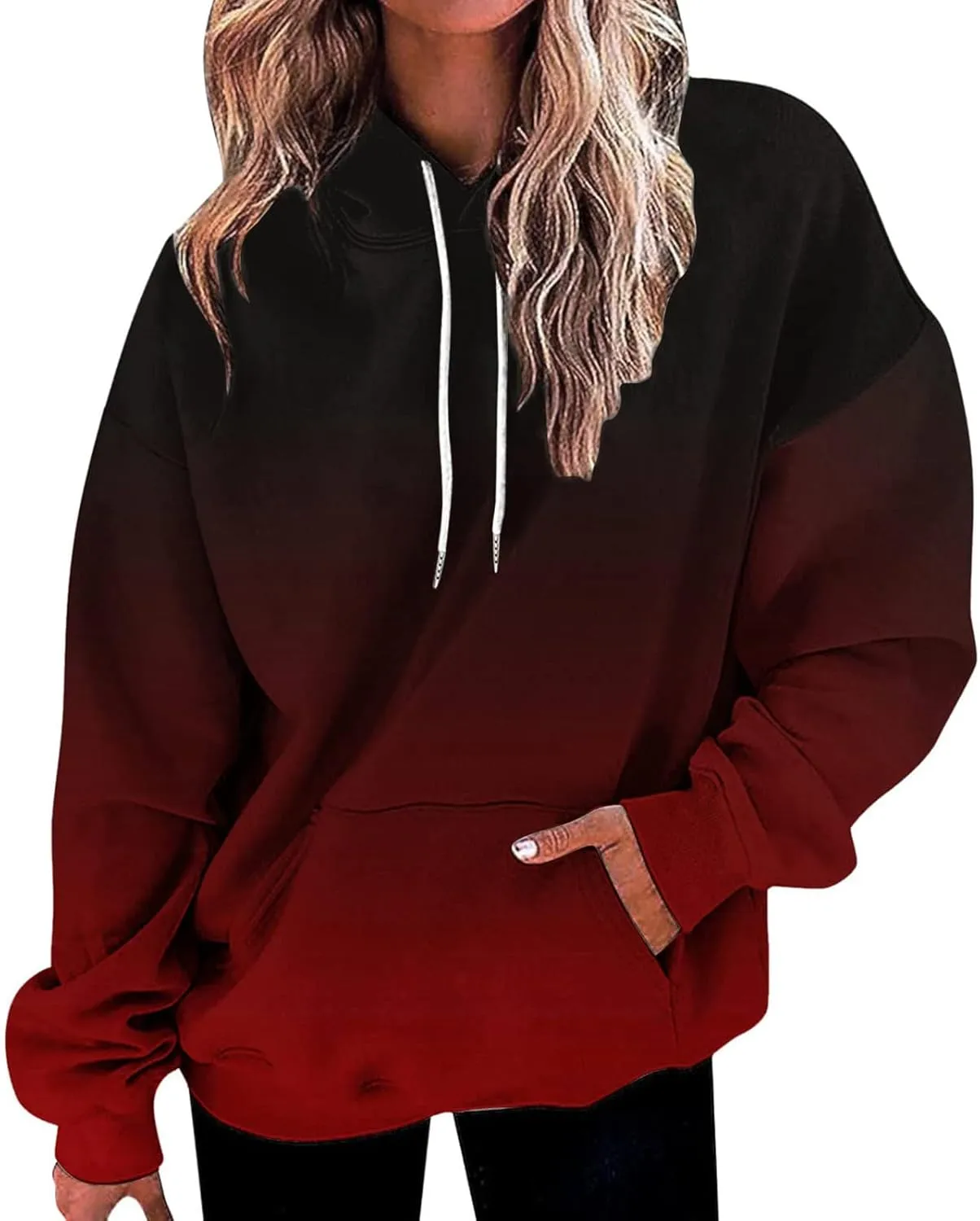 Hoodies for Women 2024 Tie Dye Gradient Drawstring Pullover Tops Baggy Trendy Loose Oversized Sweatshirts with Pockets