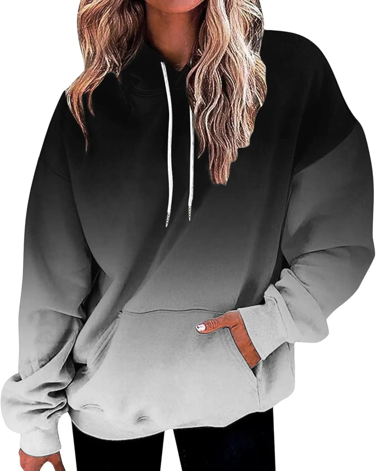 Hoodies for Women 2024 Tie Dye Gradient Drawstring Pullover Tops Baggy Trendy Loose Oversized Sweatshirts with Pockets