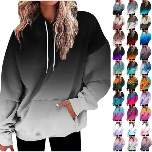 Hoodies for Women 2024 Tie Dye Gradient Drawstring Pullover Tops Baggy Trendy Loose Oversized Sweatshirts with Pockets
