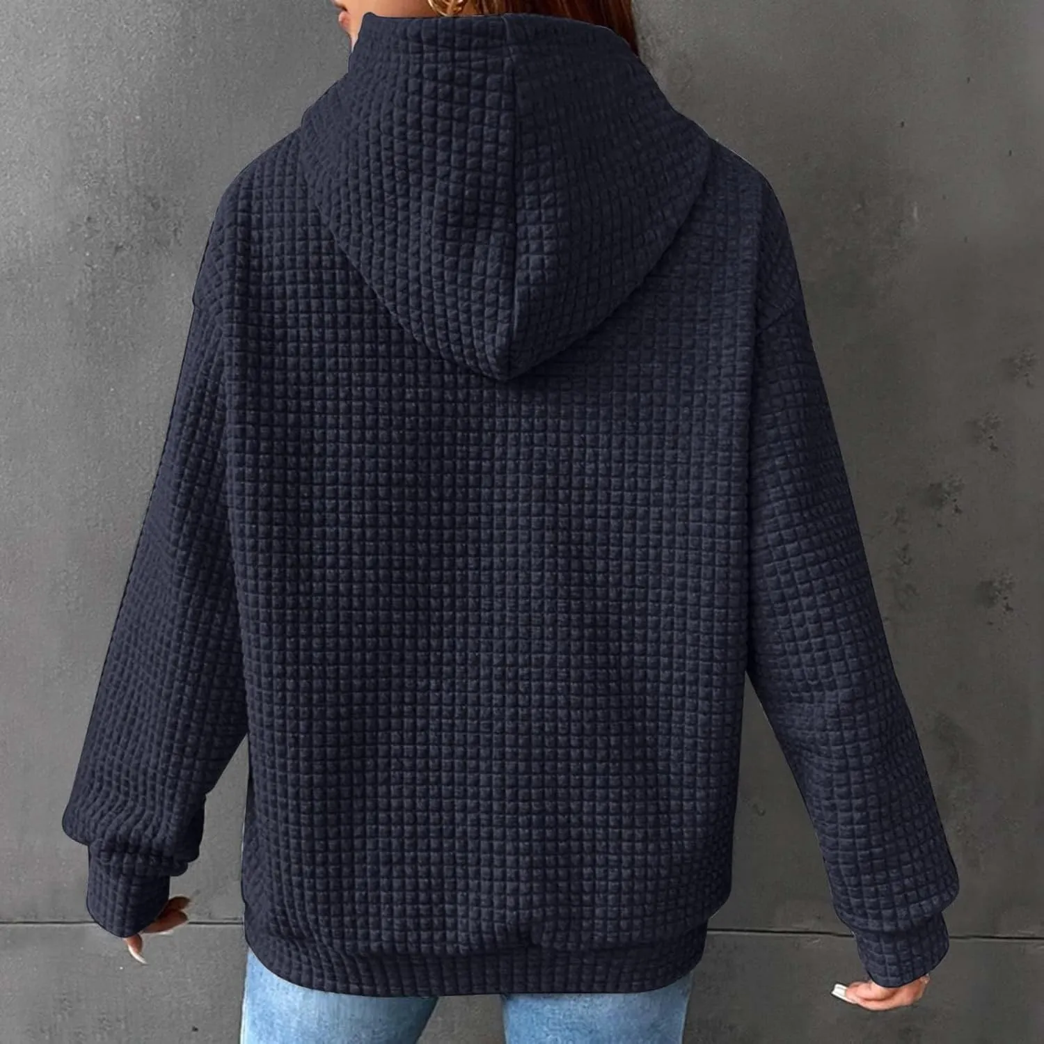 Hoodies for Women Waffle Knit Tops for Women Oversized Waffle Knit Shirt Hoodies for Women with Pocket Fall Sweatshirt 2024