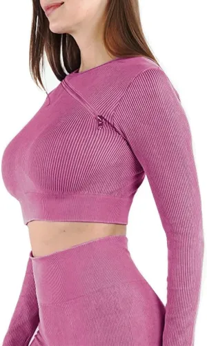 HSQMA Yoga Shirt for Women,Womens Long Sleeve Workout Shirts, Quick Dry Fitness Gym T Shirt, Breathable Athletic Gym Tops (Color : Dark Pink, Size : M/)