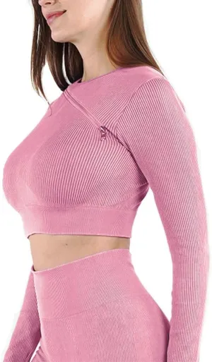 HSQMA Yoga Shirt for Women,Womens Long Sleeve Workout Shirts, Quick Dry Fitness Gym T Shirt, Breathable Athletic Gym Tops (Color : Light Pink, Size : M/)