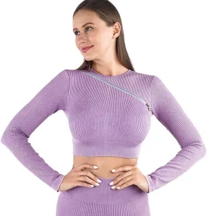 HSQMA Yoga Shirt for Women,Womens Long Sleeve Workout Shirts, Quick Dry Fitness Gym T Shirt, Breathable Athletic Gym Tops (Color : Purple, Size : M/)