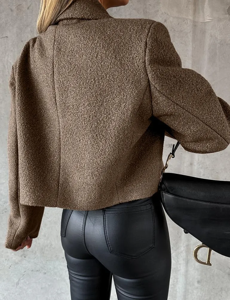 IDEALSANXUN Cropped Trench Coat for Women Fall Winter Double Breasted Blazer Jackets Short Pea Coat