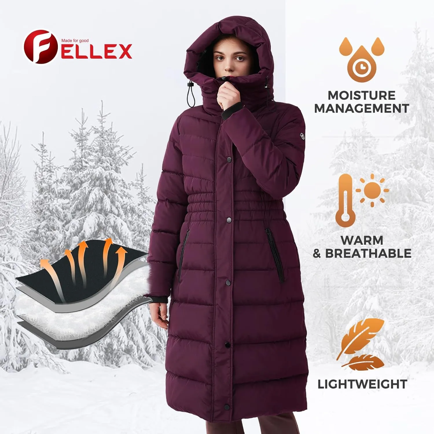 IKAZZ Women's Winter Coats, Thickened Warm Insulated Vegan Down Long Parka Jacket with Hood