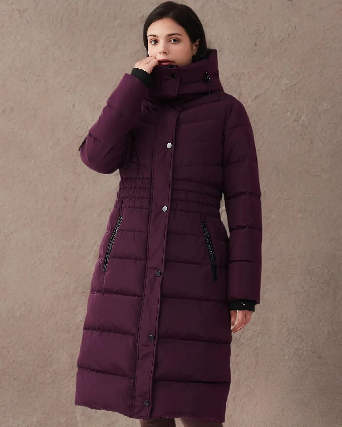 IKAZZ Women's Winter Coats, Thickened Warm Insulated Vegan Down Long Parka Jacket with Hood