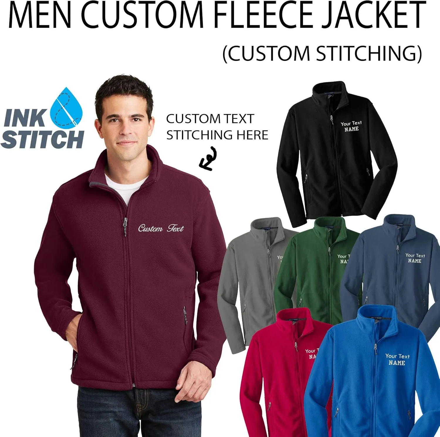 INK STITCH Men Custom Deisgn Your Own Stitching Embroidery Fleece Basic Jackets