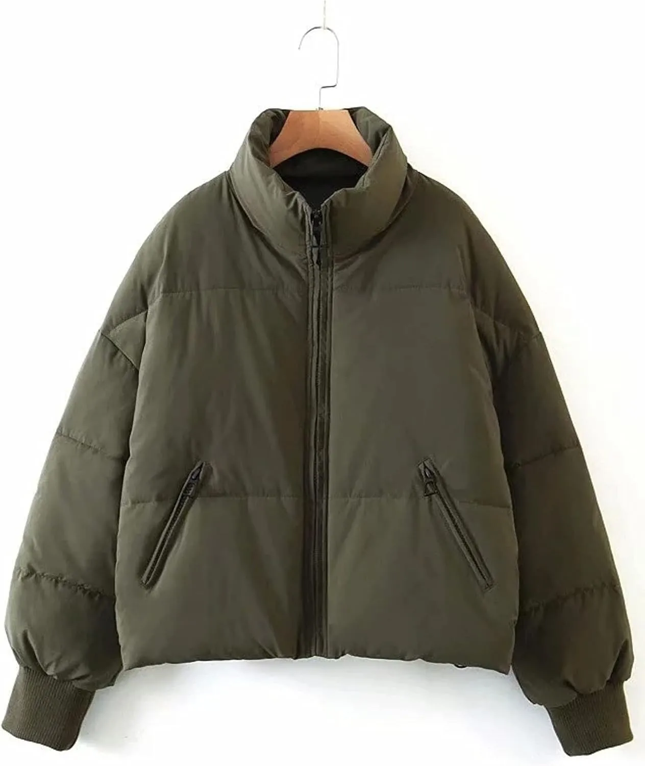 InterNos Women's Winter Stand Collar Zip Puffer Jacket Baggy Short Padded Down Coats
