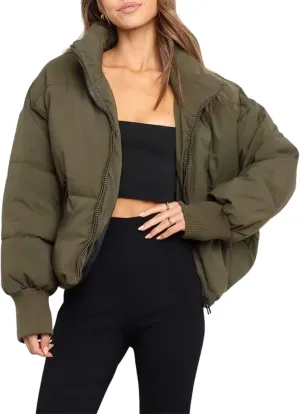 InterNos Women's Winter Stand Collar Zip Puffer Jacket Baggy Short Padded Down Coats