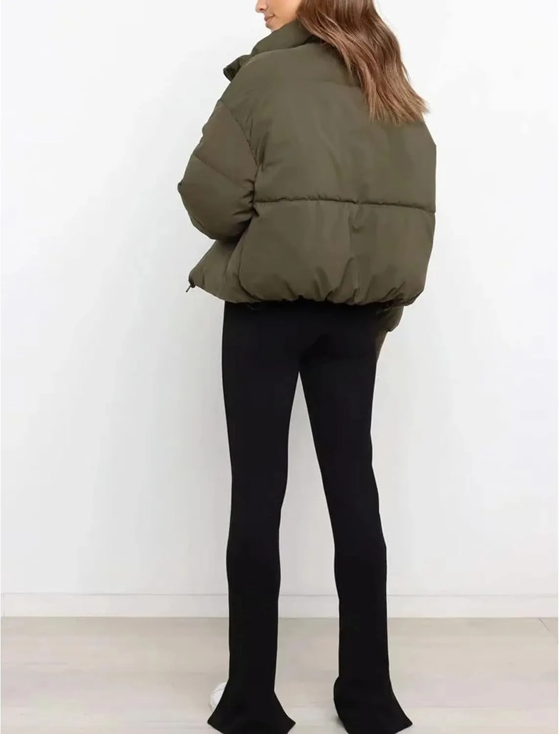 InterNos Women's Winter Stand Collar Zip Puffer Jacket Baggy Short Padded Down Coats