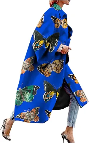 iQKA Women's Long Trench Jacket Winter Warm Coat Plus Size Vintage Floral Printed Pocket Outerwear Cardigan Overcoat S-5XL