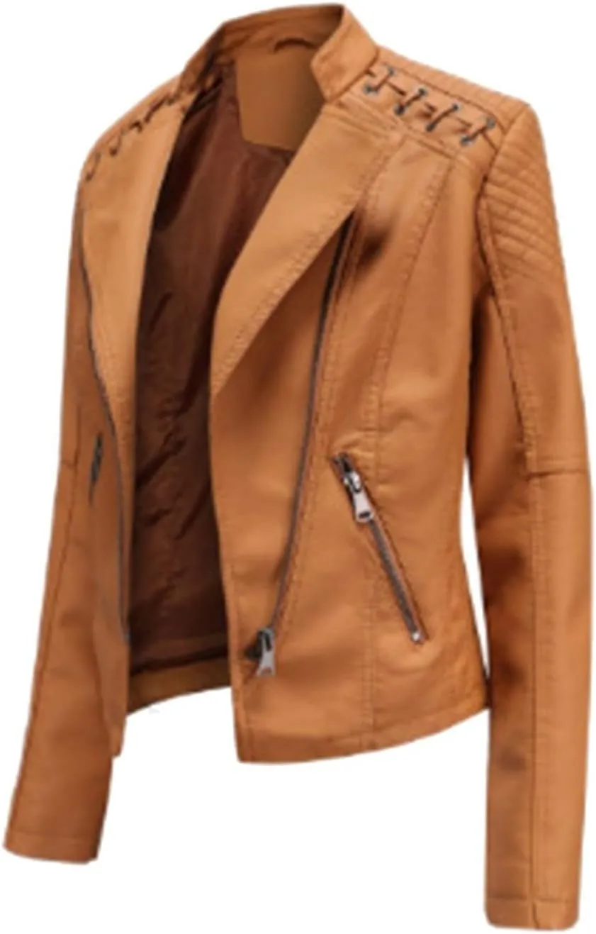 IVERIRMIN Women's Leather Jackets Faux Motorcycle Plus Size Moto Biker Cropped Slim Fit Coat Short Lightweight Jacket Coat