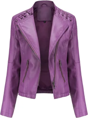 IVERIRMIN Women's Leather Jackets Faux Motorcycle Plus Size Moto Biker Cropped Slim Fit Coat Short Lightweight Jacket Coat