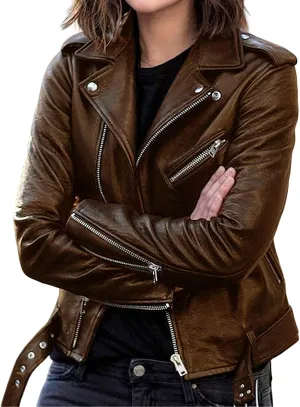 IVERIRMIN Womens Leather Jackets Faux Motorcycle Plus Size Moto Biker Cropped Slim Fit Coat Short Lightweight Jacket Coat