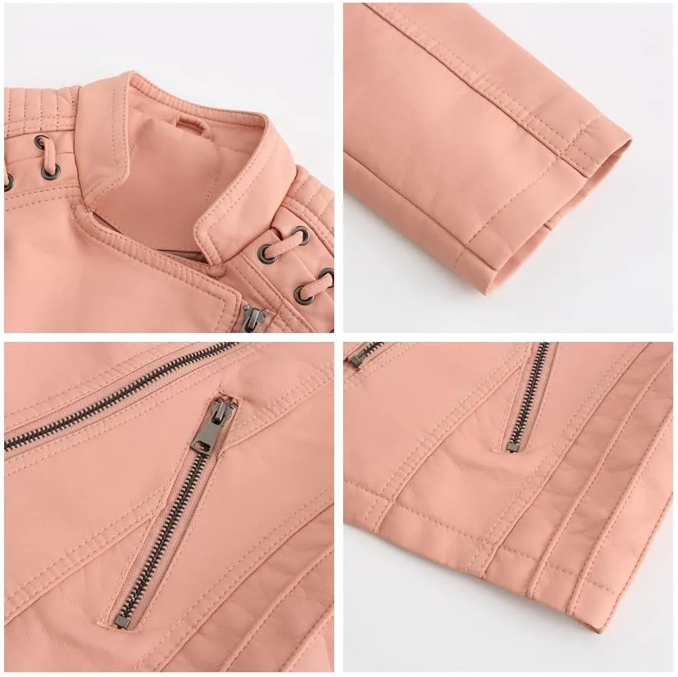 IVERIRMIN Women's Leather Jackets Faux Motorcycle Plus Size Moto Biker Cropped Slim Fit Coat Short Lightweight Jacket Coat