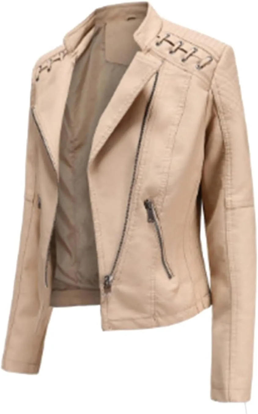 IVERIRMIN Women's Leather Jackets Faux Motorcycle Plus Size Moto Biker Cropped Slim Fit Coat Short Lightweight Jacket Coat