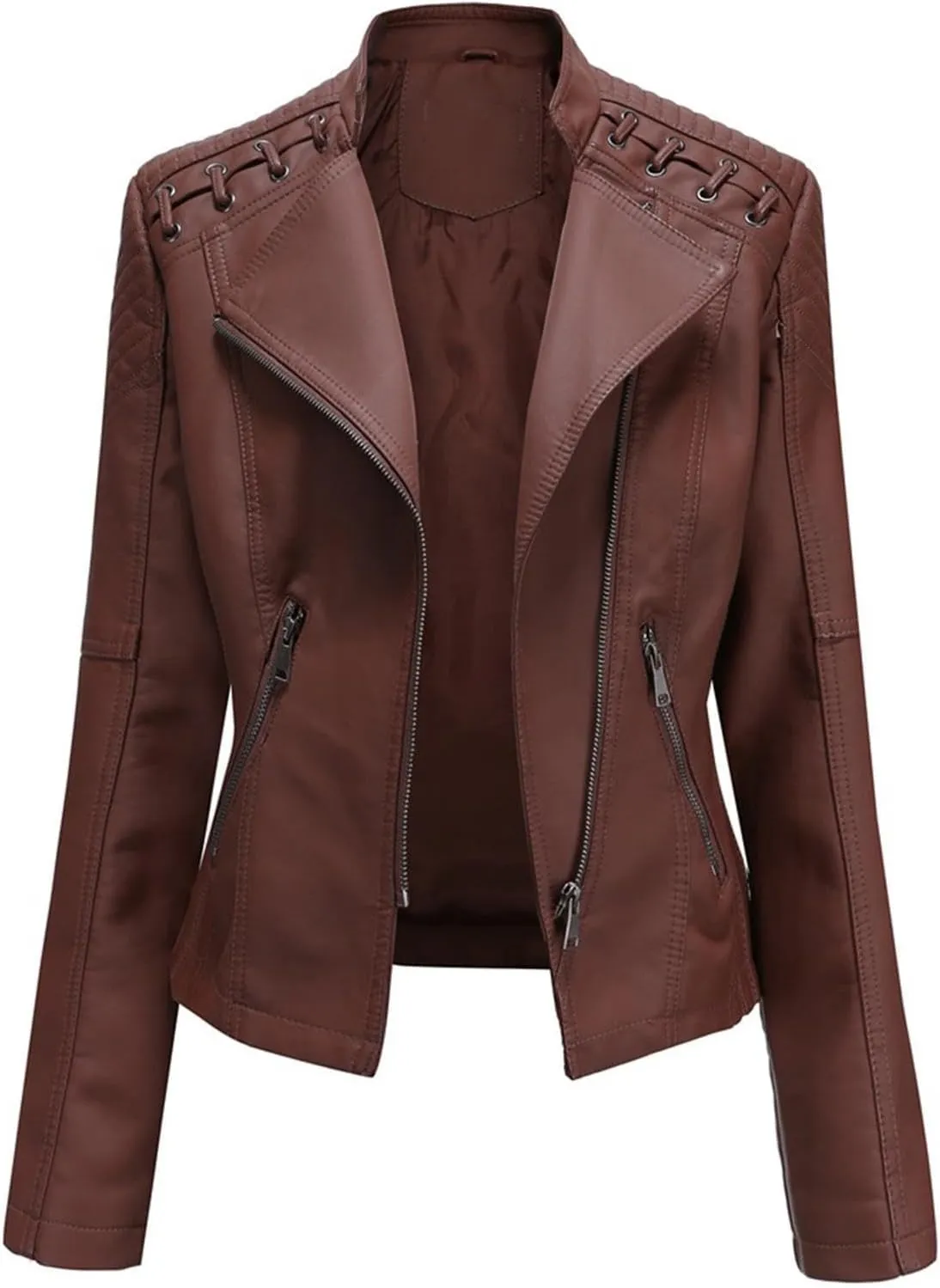 IVERIRMIN Women's Leather Jackets Faux Motorcycle Plus Size Moto Biker Cropped Slim Fit Coat Short Lightweight Jacket Coat