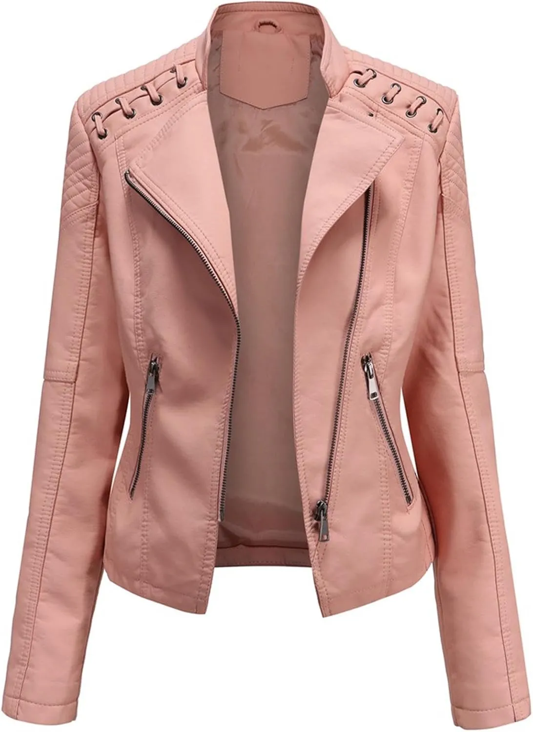 IVERIRMIN Women's Leather Jackets Faux Motorcycle Plus Size Moto Biker Cropped Slim Fit Coat Short Lightweight Jacket Coat