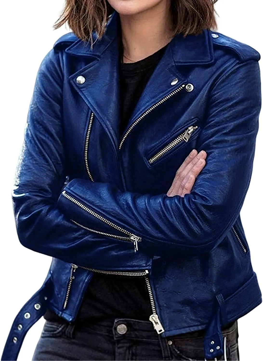 IVERIRMIN Womens Leather Jackets Faux Motorcycle Plus Size Moto Biker Cropped Slim Fit Coat Short Lightweight Jacket Coat