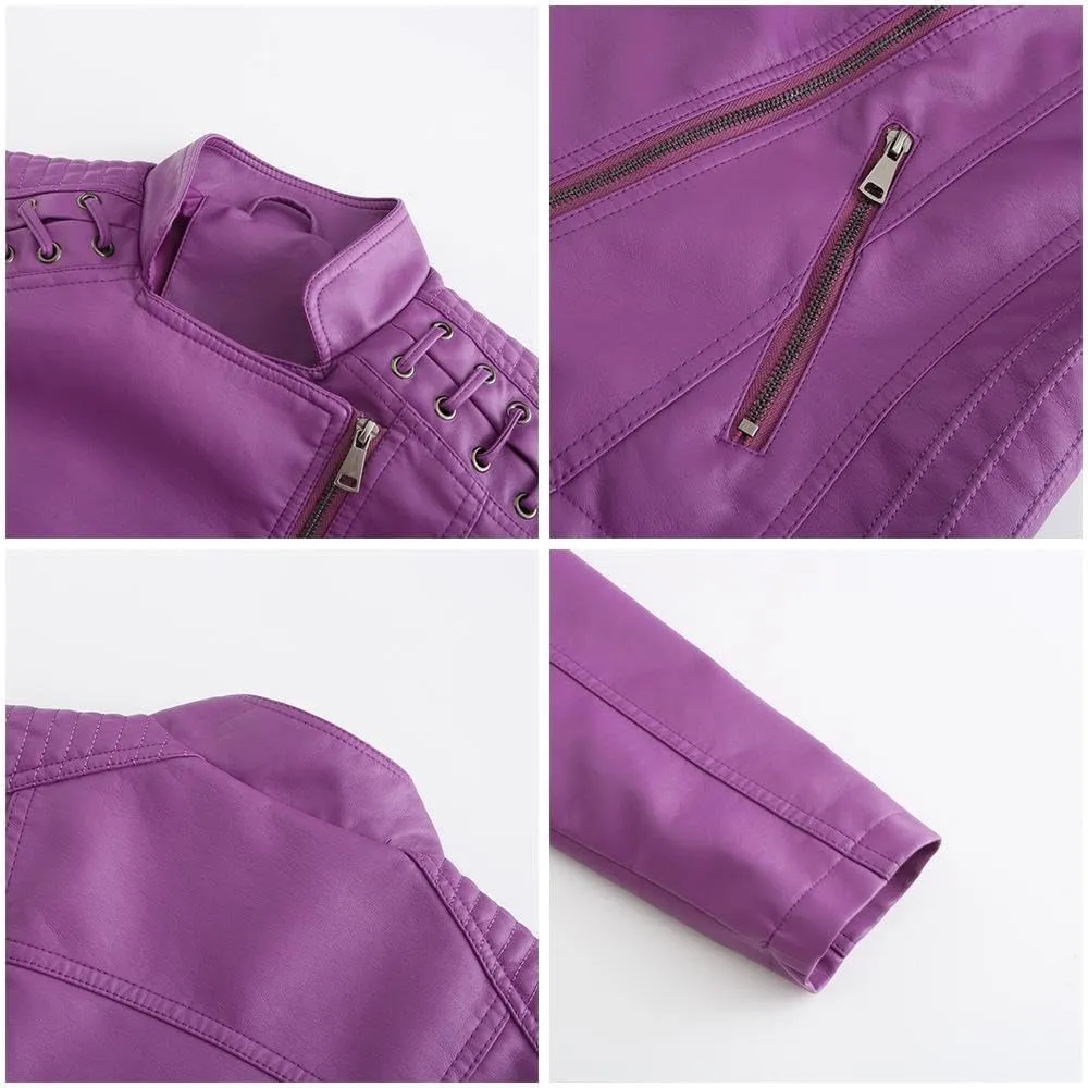IVERIRMIN Women's Leather Jackets Faux Motorcycle Plus Size Moto Biker Cropped Slim Fit Coat Short Lightweight Jacket Coat