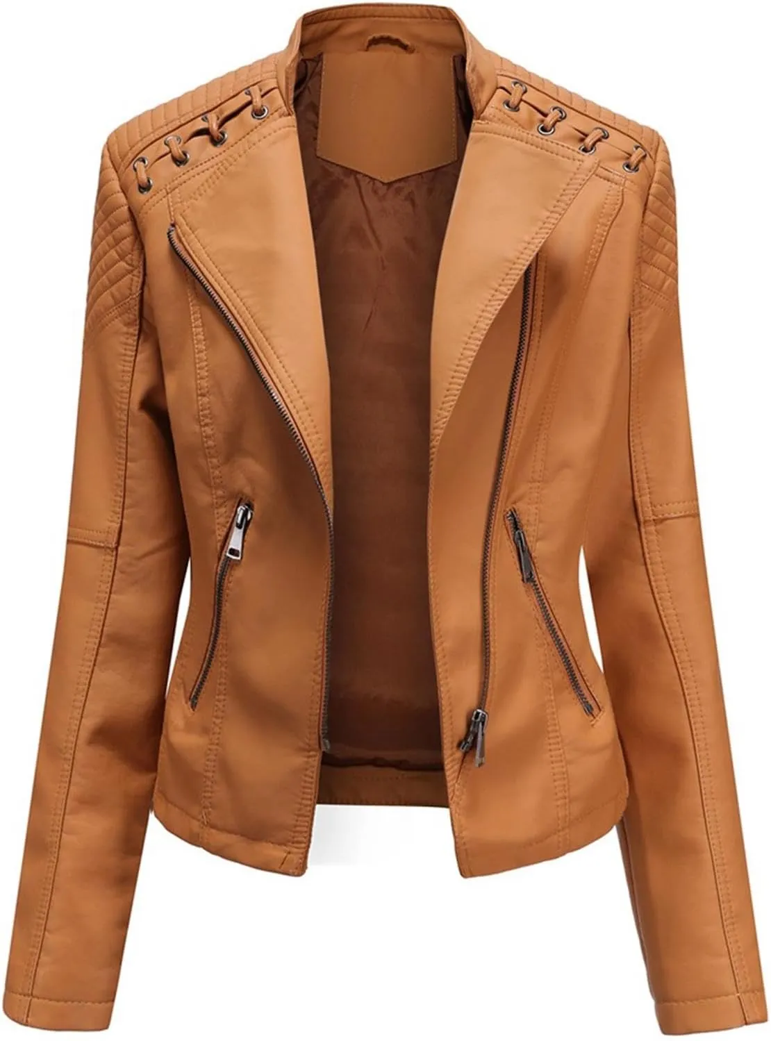IVERIRMIN Women's Leather Jackets Faux Motorcycle Plus Size Moto Biker Cropped Slim Fit Coat Short Lightweight Jacket Coat