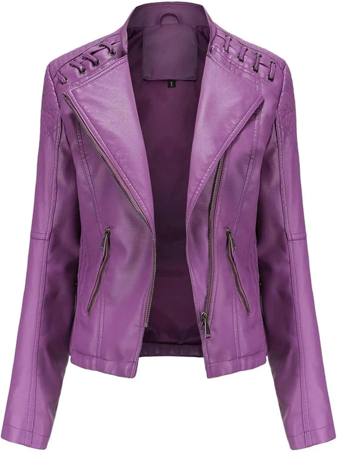 IVERIRMIN Women's Leather Jackets Faux Motorcycle Plus Size Moto Biker Cropped Slim Fit Coat Short Lightweight Jacket Coat