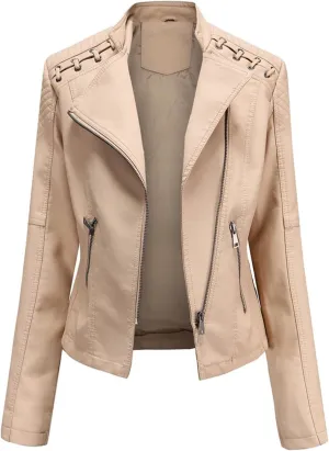 IVERIRMIN Women's Leather Jackets Faux Motorcycle Plus Size Moto Biker Cropped Slim Fit Coat Short Lightweight Jacket Coat