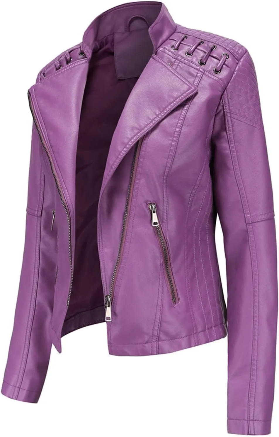 IVERIRMIN Women's Leather Jackets Faux Motorcycle Plus Size Moto Biker Cropped Slim Fit Coat Short Lightweight Jacket Coat