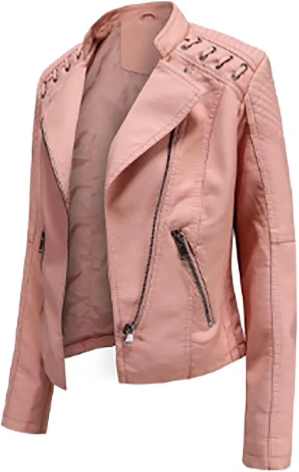 IVERIRMIN Women's Leather Jackets Faux Motorcycle Plus Size Moto Biker Cropped Slim Fit Coat Short Lightweight Jacket Coat