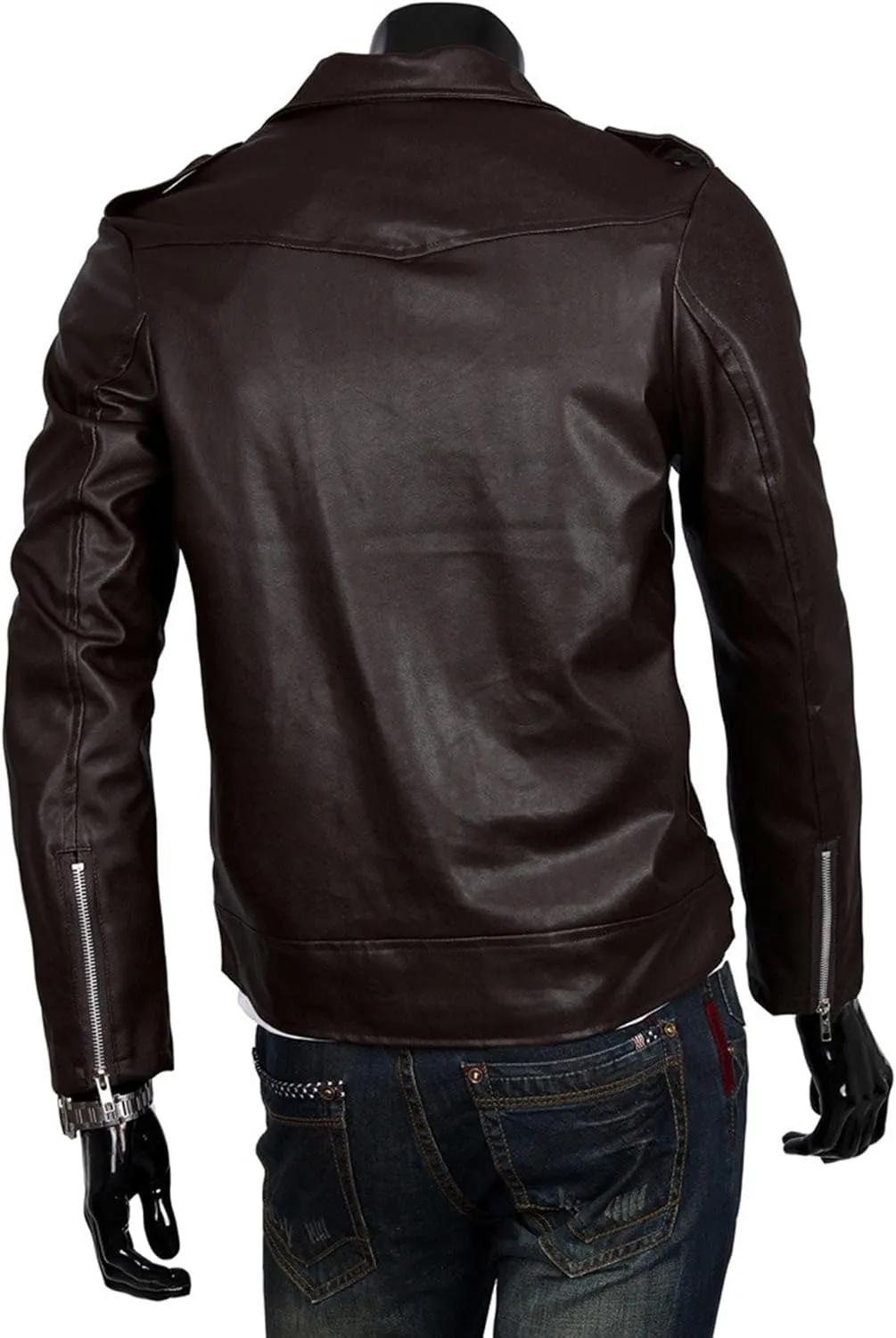 JEKE-DG Faux Leather Jacket For Men Stand Collar Bomber Jackets Motorcycle Asymmetric Zip-Up Blet Slim Fit Biker Coat