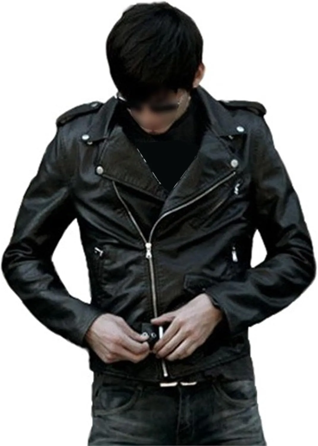 JEKE-DG Faux Leather Jacket For Men Stand Collar Bomber Jackets Motorcycle Asymmetric Zip-Up Blet Slim Fit Biker Coat
