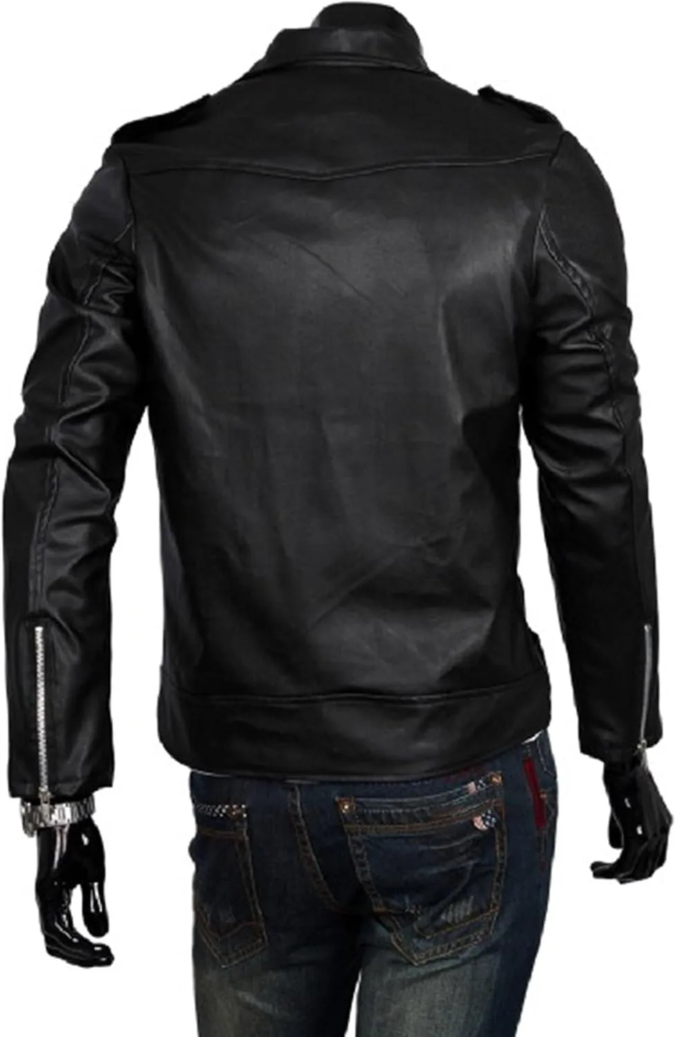 JEKE-DG Faux Leather Jacket For Men Stand Collar Bomber Jackets Motorcycle Asymmetric Zip-Up Blet Slim Fit Biker Coat