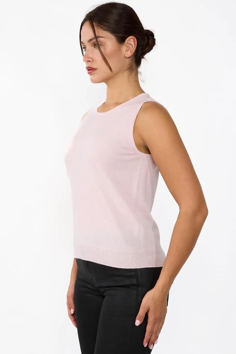 JENNIE LIU 100% Cashmere Tank Tops for Women | Sleeveless Crewneck Sweater Vest