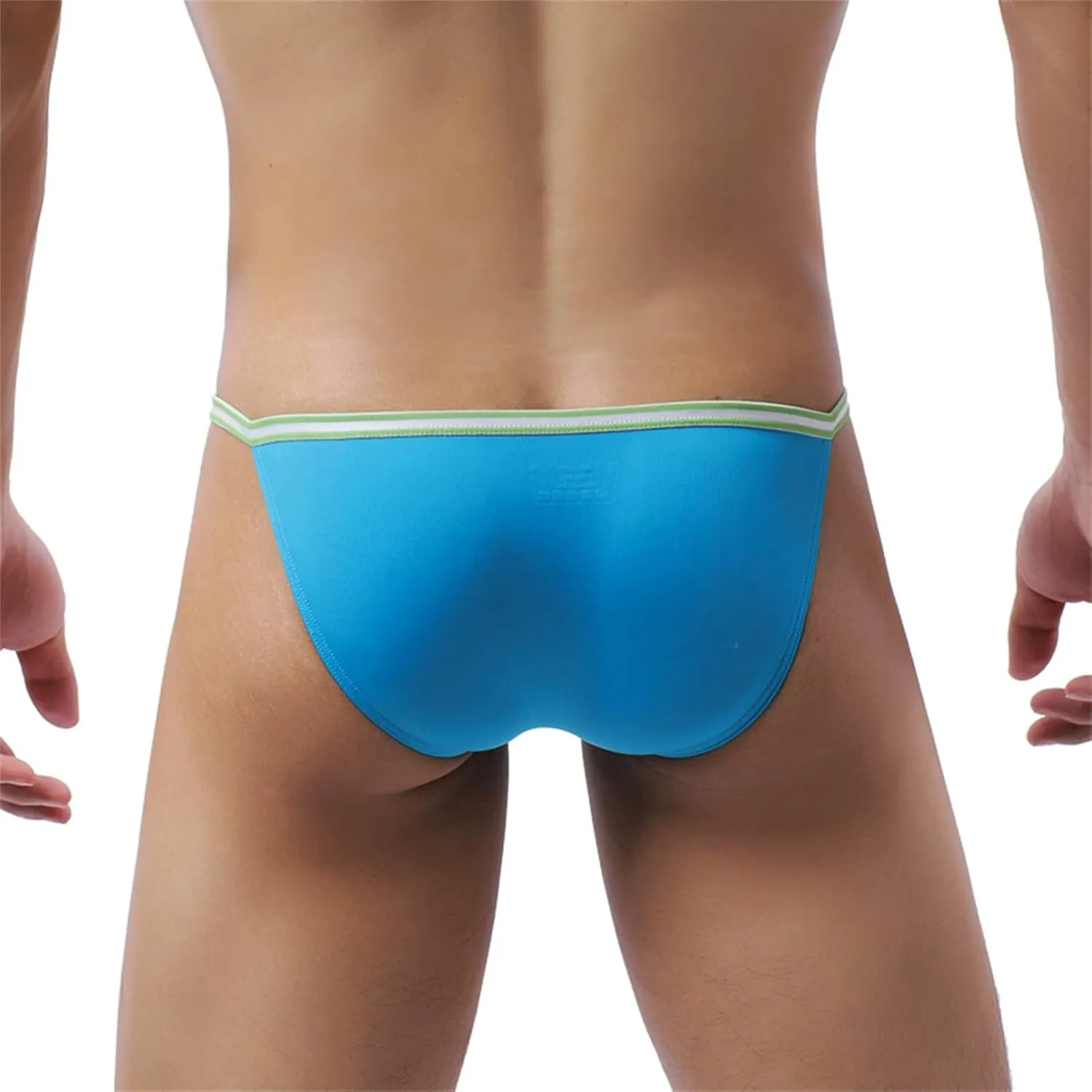 JEsilunmaMY Mens Breathable Bikini Briefs Ice Silk Low Rise Bulge Pouch G-String Thongs Solid Color Stretch Hollow Underwear (Blue,Large)