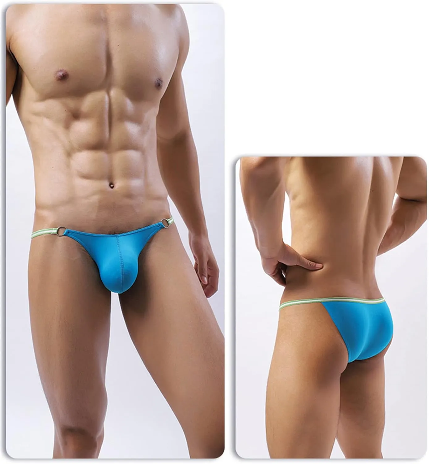 JEsilunmaMY Mens Breathable Bikini Briefs Ice Silk Low Rise Bulge Pouch G-String Thongs Solid Color Stretch Hollow Underwear (Blue,Large)