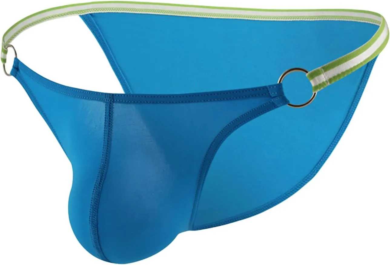 JEsilunmaMY Mens Breathable Bikini Briefs Ice Silk Low Rise Bulge Pouch G-String Thongs Solid Color Stretch Hollow Underwear (Blue,Large)