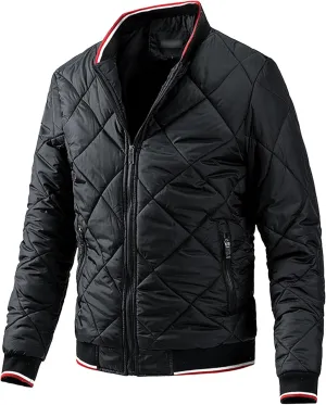 JEsilunmaMY Men's Diamond Quilted Varsity Jacket Winter Coat Windproof Bomber Jacket Baseball Casual Cotton Padded Jacket