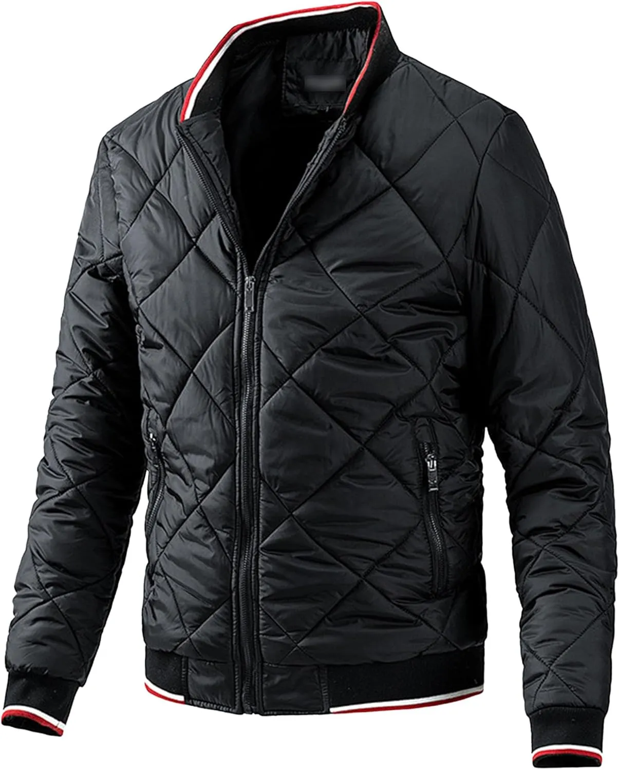JEsilunmaMY Men's Diamond Quilted Varsity Jacket Winter Coat Windproof Bomber Jacket Baseball Casual Cotton Padded Jacket