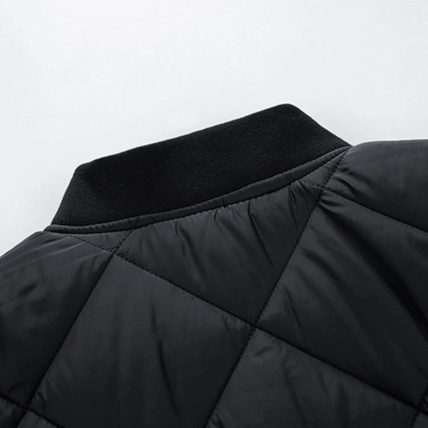 JEsilunmaMY Men's Diamond Quilted Varsity Jacket Winter Coat Windproof Bomber Jacket Baseball Casual Cotton Padded Jacket