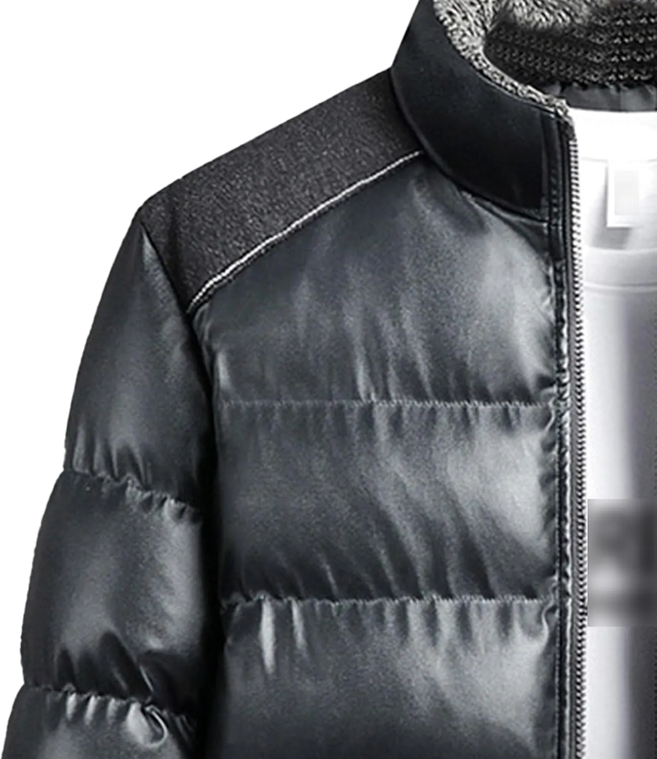 JEsilunmaMY Men's Flap Pocket Bubble Puffer Jacket Fur Stand Collar Cotton Bomber Jacket Thicken Warm Winter Padded Coats