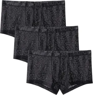 JEsilunmaMY Mens Lace Low Waist Sexy Underwear Solid Color Ice Silk Breathable Boxer Briefs See Through Pouch Panties