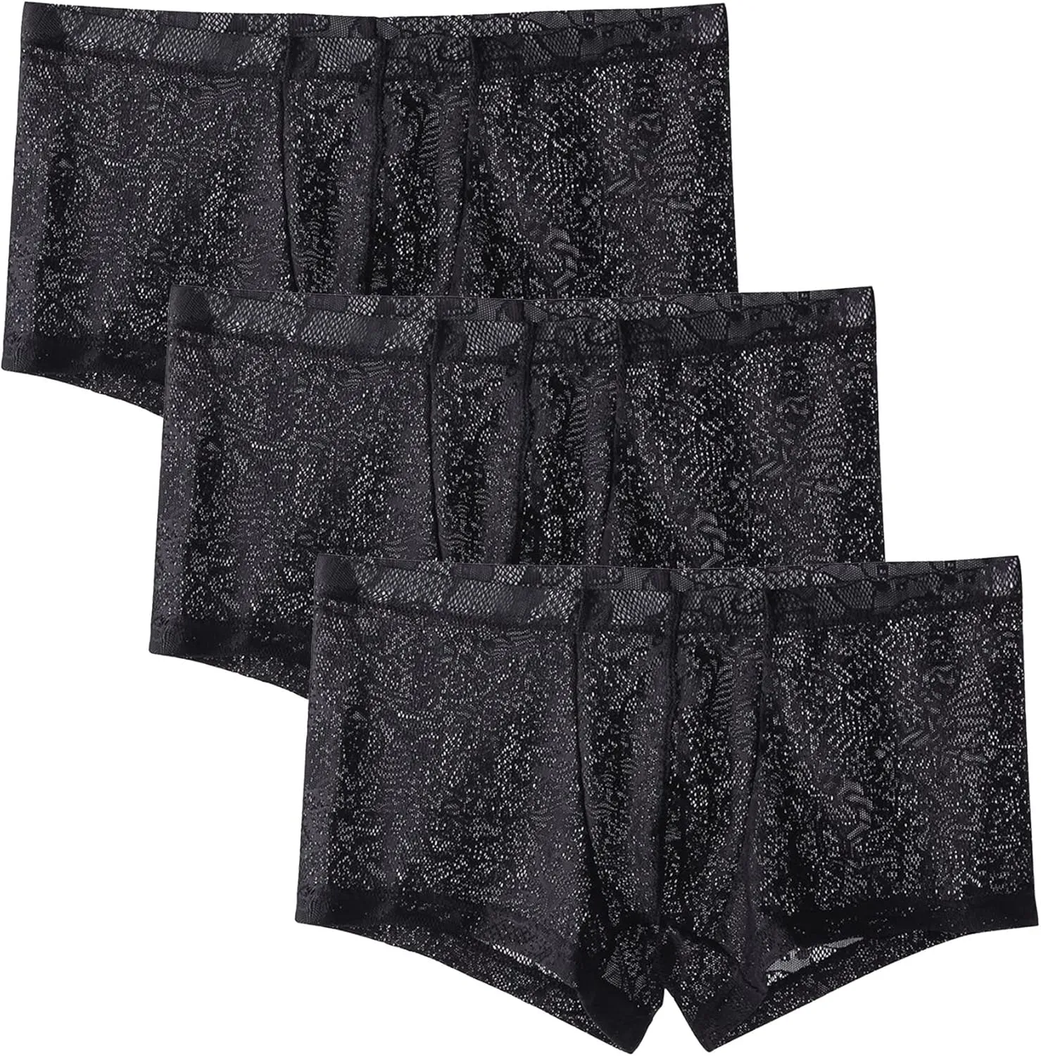 JEsilunmaMY Mens Lace Low Waist Sexy Underwear Solid Color Ice Silk Breathable Boxer Briefs See Through Pouch Panties