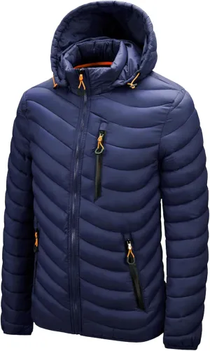 JEsilunmaMY Men's Puffer Jacket with Removable Hood Casual Insulated Hooded Padded Cotton Coat Slim Packable Down Jacket