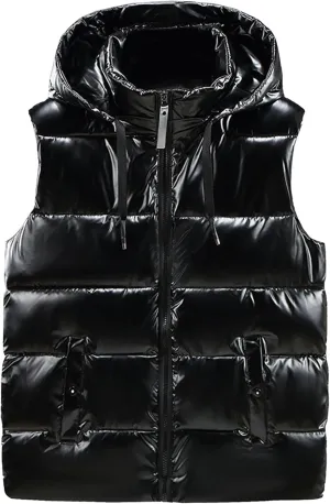 JEsilunmaMY Men's Shiny Winter Hooded Puffer Vest Sleeveless Thicken Warm Cotton Cargo Vest Fashion Padded Down Vest Jacket