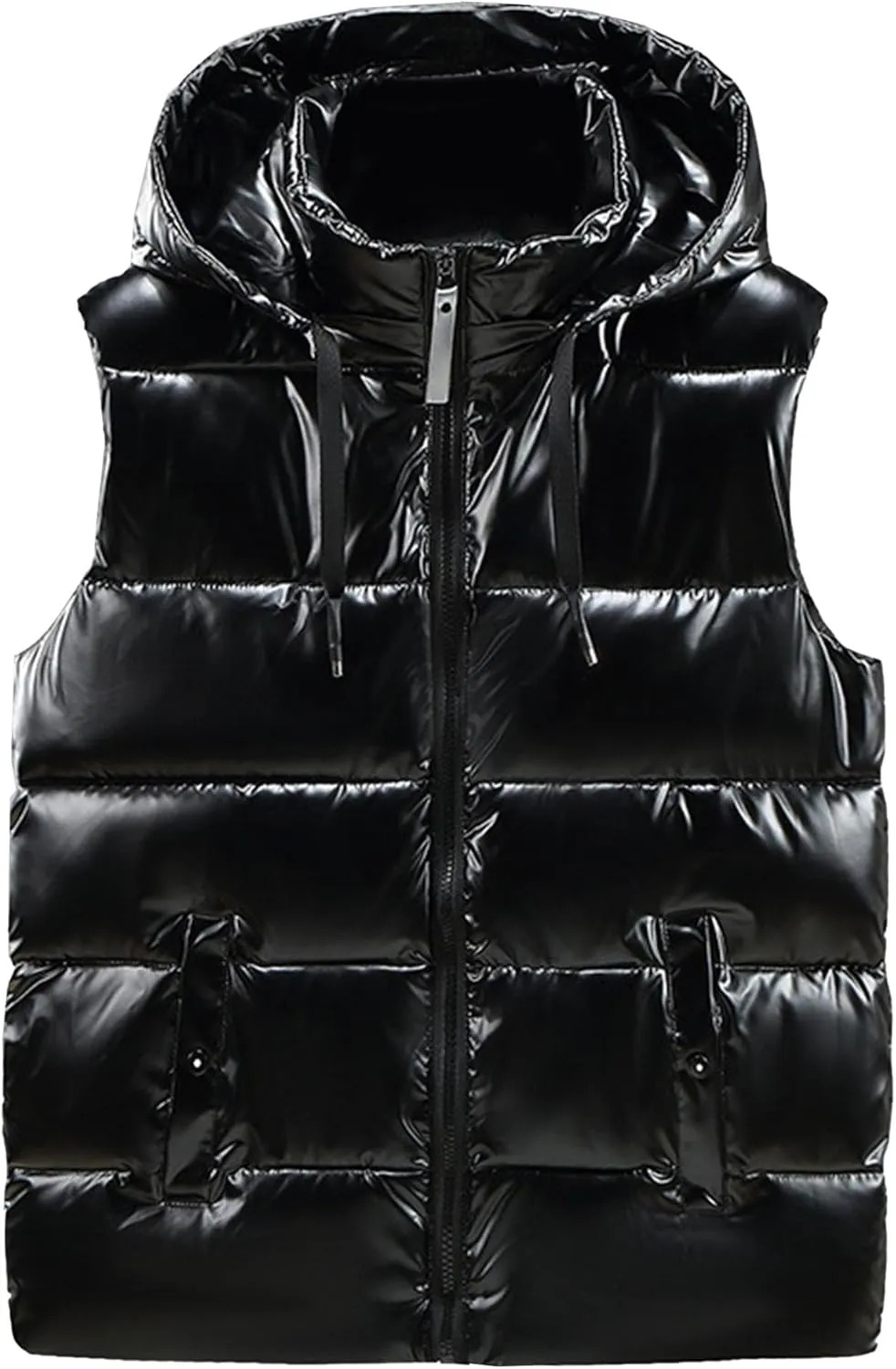 JEsilunmaMY Men's Shiny Winter Hooded Puffer Vest Sleeveless Thicken Warm Cotton Cargo Vest Fashion Padded Down Vest Jacket