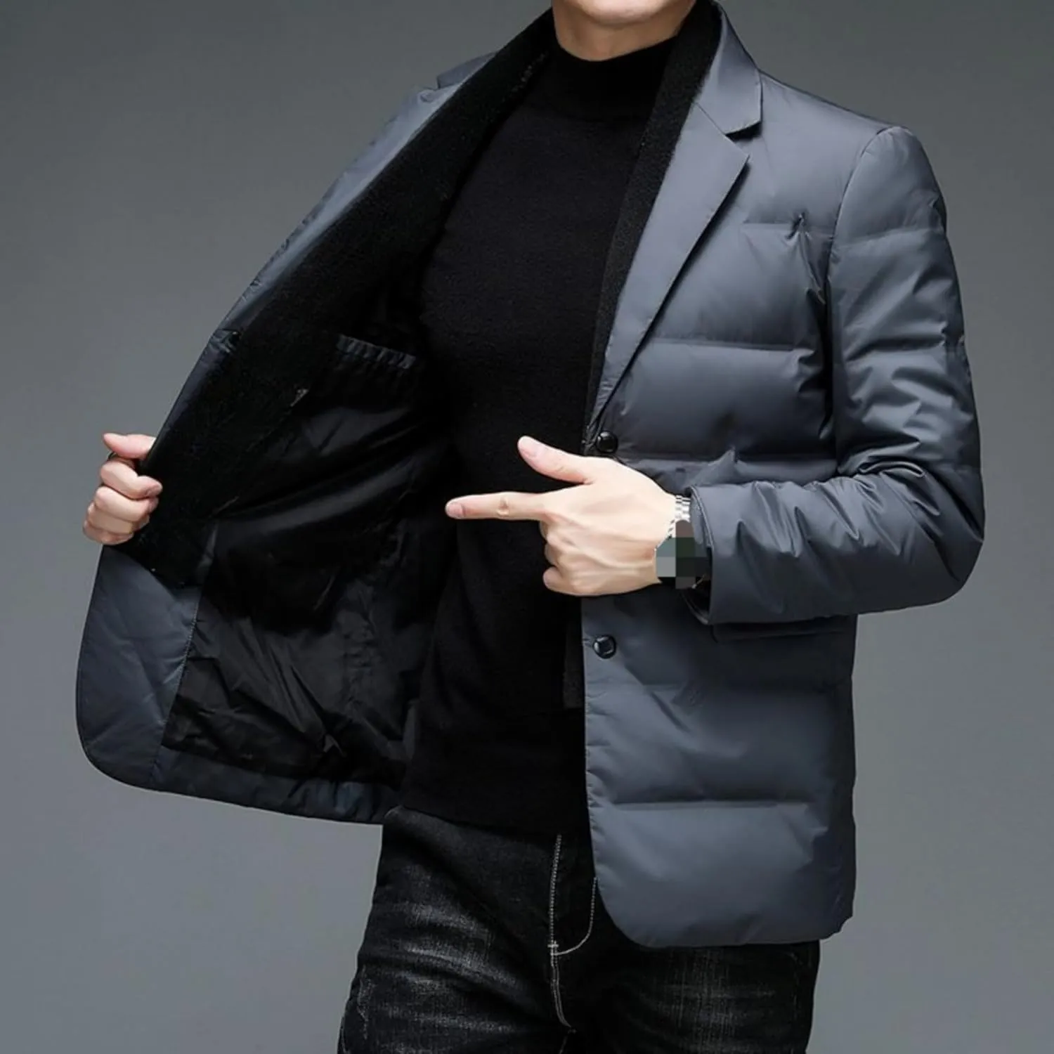 JEsilunmaMY Men's Suit Collar Insulated Puffer Jacket Winter Thermal Business Blazer Down Coats Windproof Padded Puffy Coat