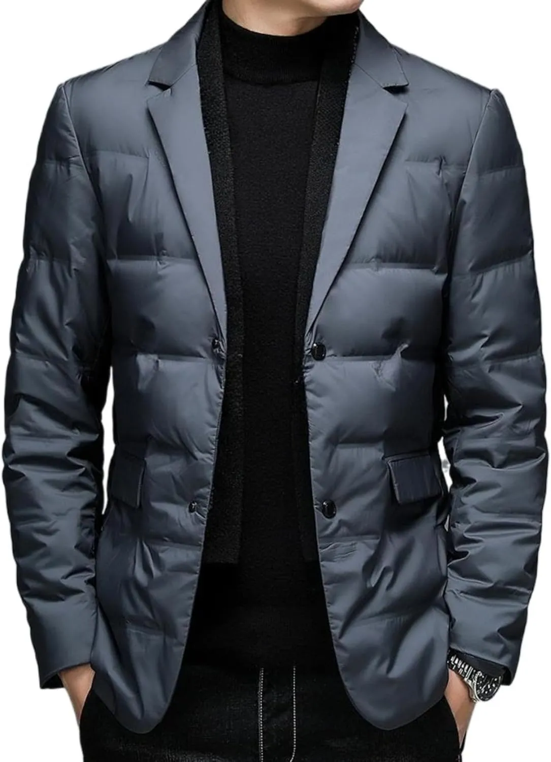 JEsilunmaMY Men's Suit Collar Insulated Puffer Jacket Winter Thermal Business Blazer Down Coats Windproof Padded Puffy Coat