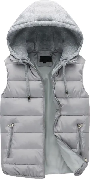 JEsilunmaMY Men's Winter Puffer Vest with Detachable Hood Sleeveless Thicken Warm Cotton Down Vest Casual Padded Vest Coats